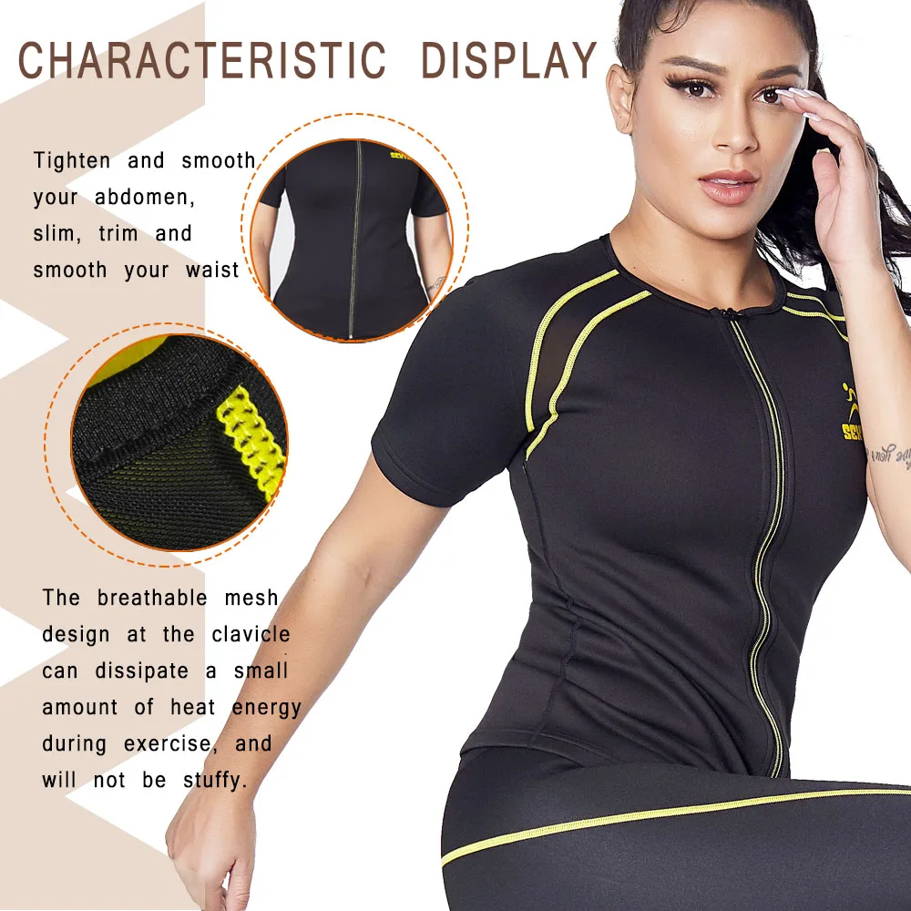SEXYWG Women Neoprene Sauna Shirt Fat Burning Waist Trainer Slimming Shirt for Weight Loss Body Shaper Sweat Shirt