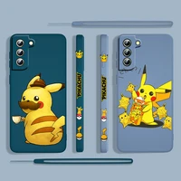 cute cartoon pikachu for samsung galaxy s22 s21 s20 s10 note 20 10 ultra plus pro fe lite liquid left rope silicone phone case