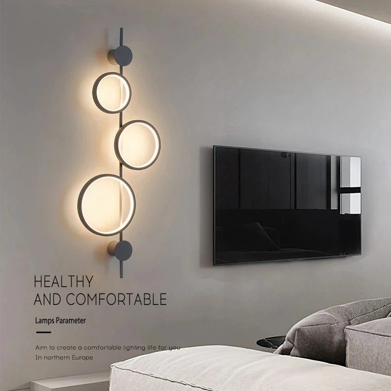 

Nordic Wall Light Fixture Black Tv Background Wall Lamps For Bedroom Living Room Grey Led Long Strip Wall Sconce Bedside Lamp