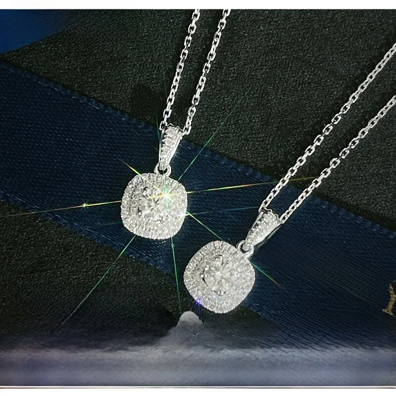 Double Ensemble 8K Gold 32 Points Natural Diamond Small Square Necklace Light Luxury Choker Classic Sweater Chain Pe...