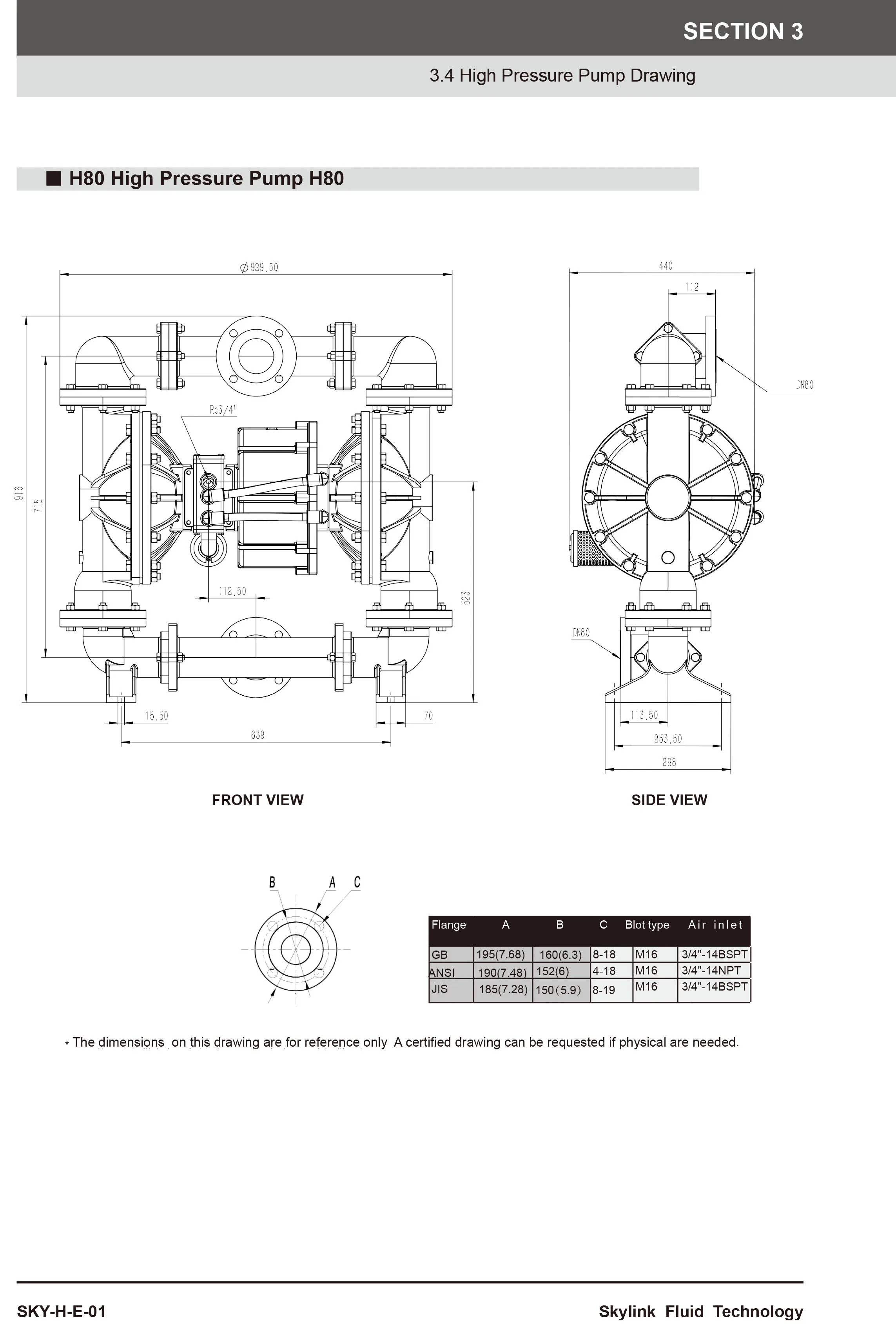 Skylink H80 3-дюймовый воздушный пневматический мембранный насос из нержавеющей стали