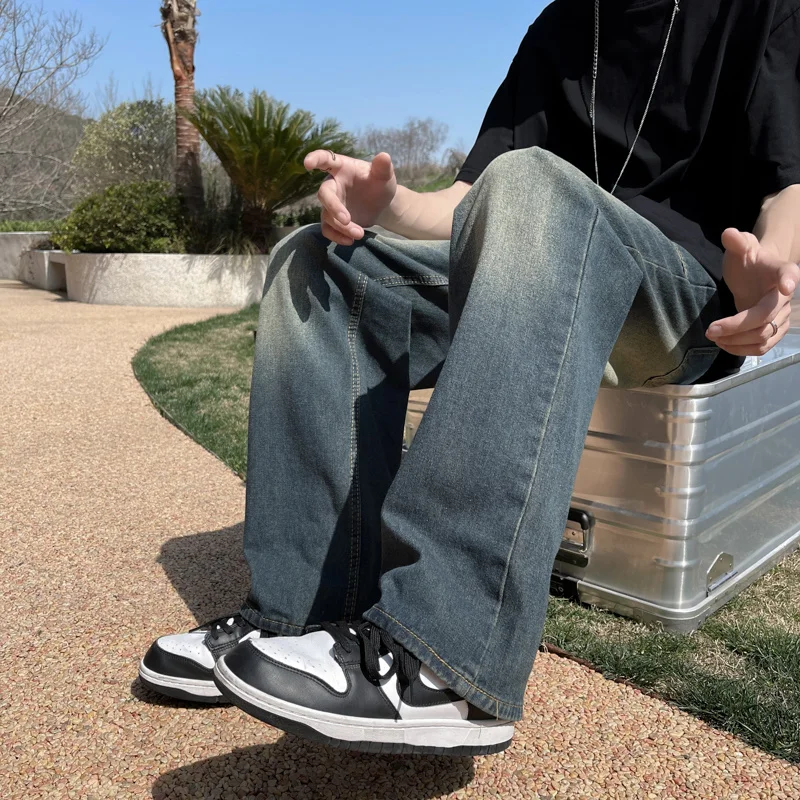 Blue Baggy Jeans Men Fashion Retro Casual Wide Leg Jeans Men Streetwear Loose Hip Hop Straight Denim Pants Mens Trousers M-2XL