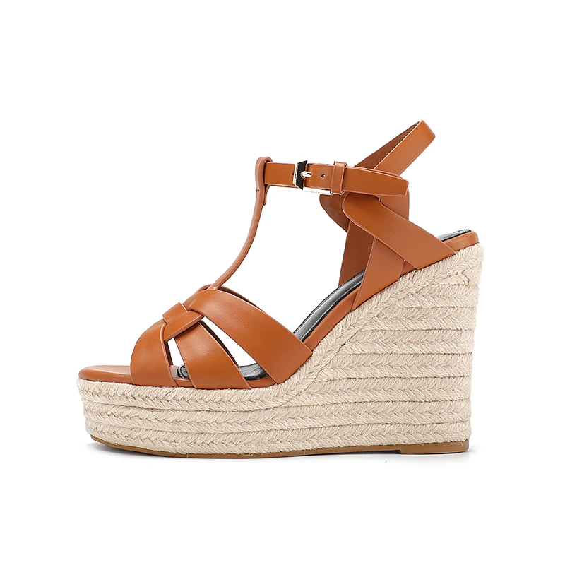 2023 New Lacquer Leather Wedge High Heels Summer Open Toe Shoes Women's Fish Mouth Shoes Brand Ultra High Mule Women's Sandals