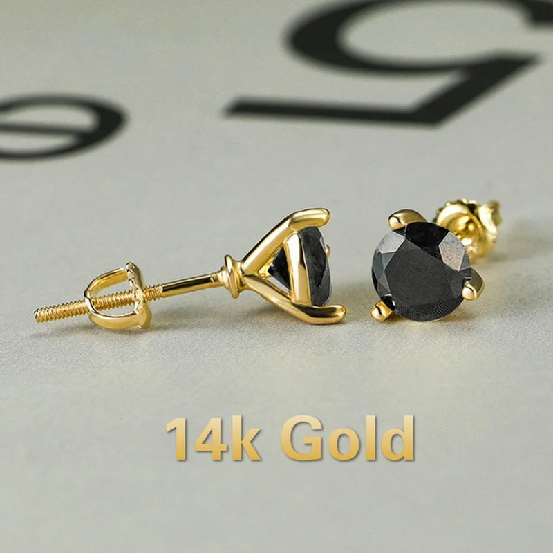 

14K Gold Round Cut Black White Sapphire Martin Ear Studs Earrings for Women Bride Wedding Engagement Jewelry Gifts