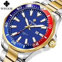 wwoor 2022 top brand luxury mens watch sports military diver quartz clock gold full steel luminous waterproof date wristwatches