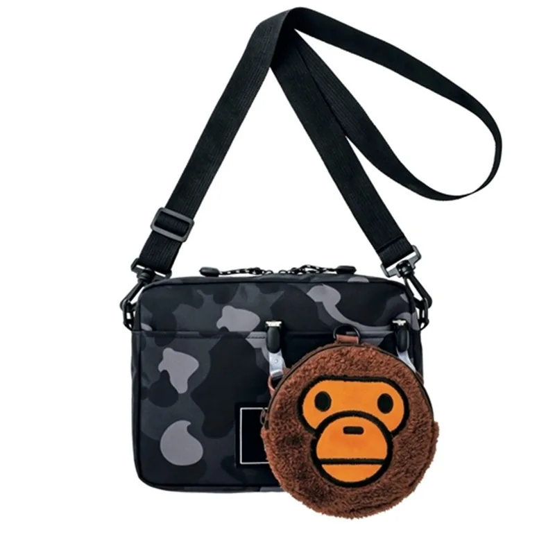 

Новинка 2023, черная камуфляжная сумка-мессенджер унисекс, сумка через плечо, сумка-ранец, модный кошелек с головой обезьяны, комплект из двух предметов