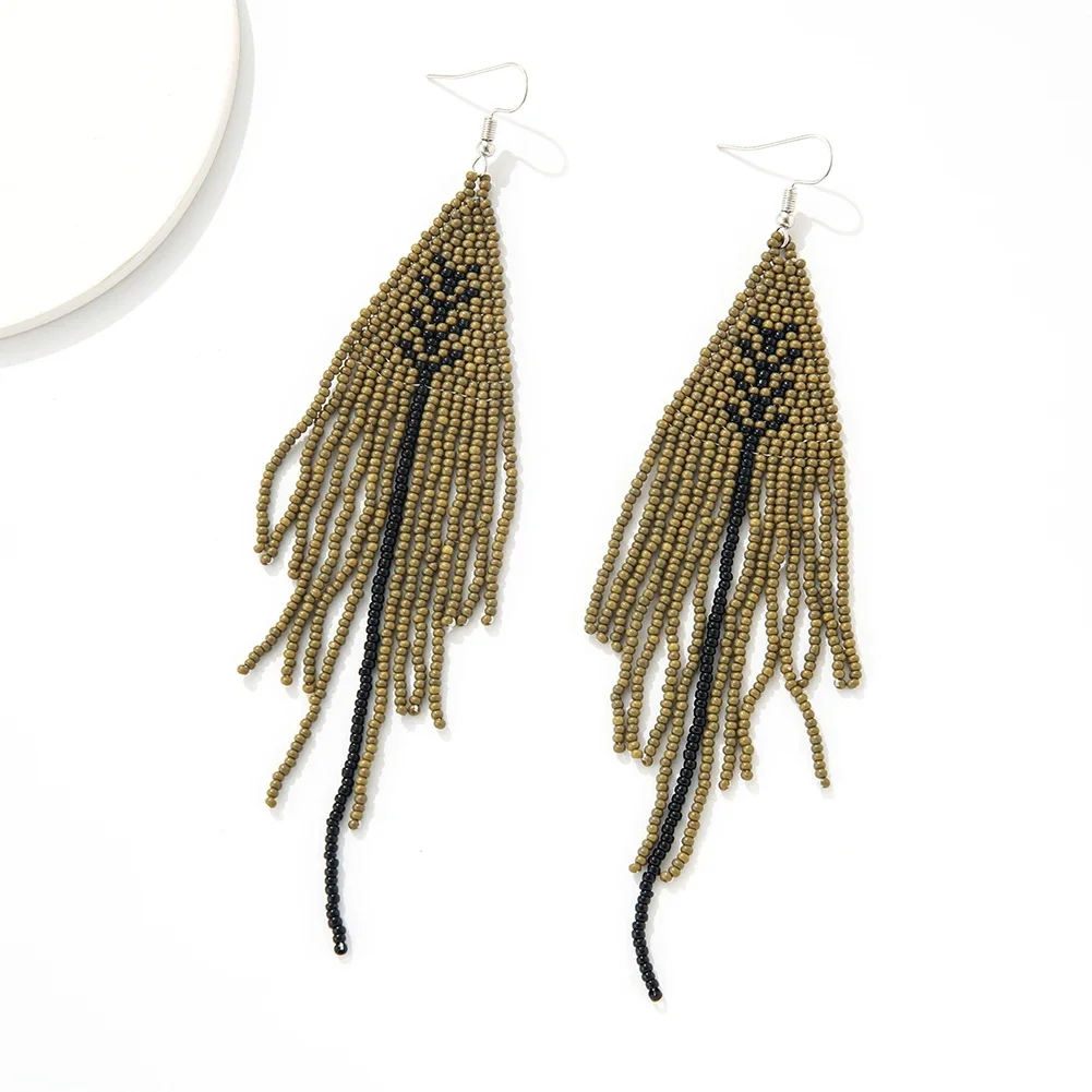 Серьги из бисера кисточки винтажные листья модные минималистичные ручной работы