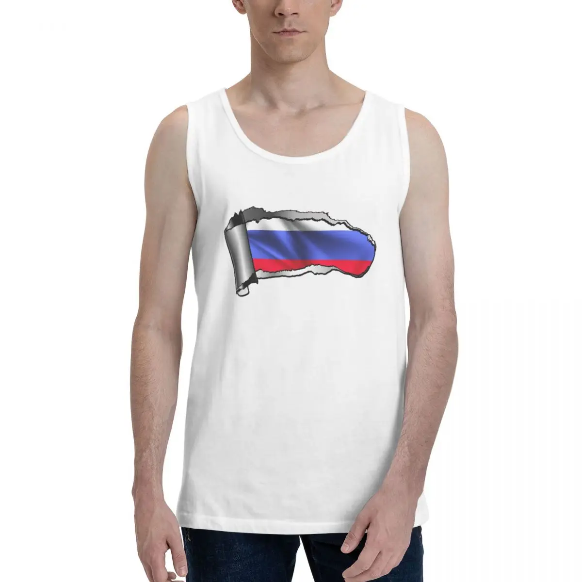 Летняя мужская модная хлопчатобумажная рваная рубашка с разрезанным 3d-флагом