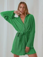 fashion single breasted long sleeve button up green shirt dress with belt for women 2022 autumn y2k elegant casual mini dresses