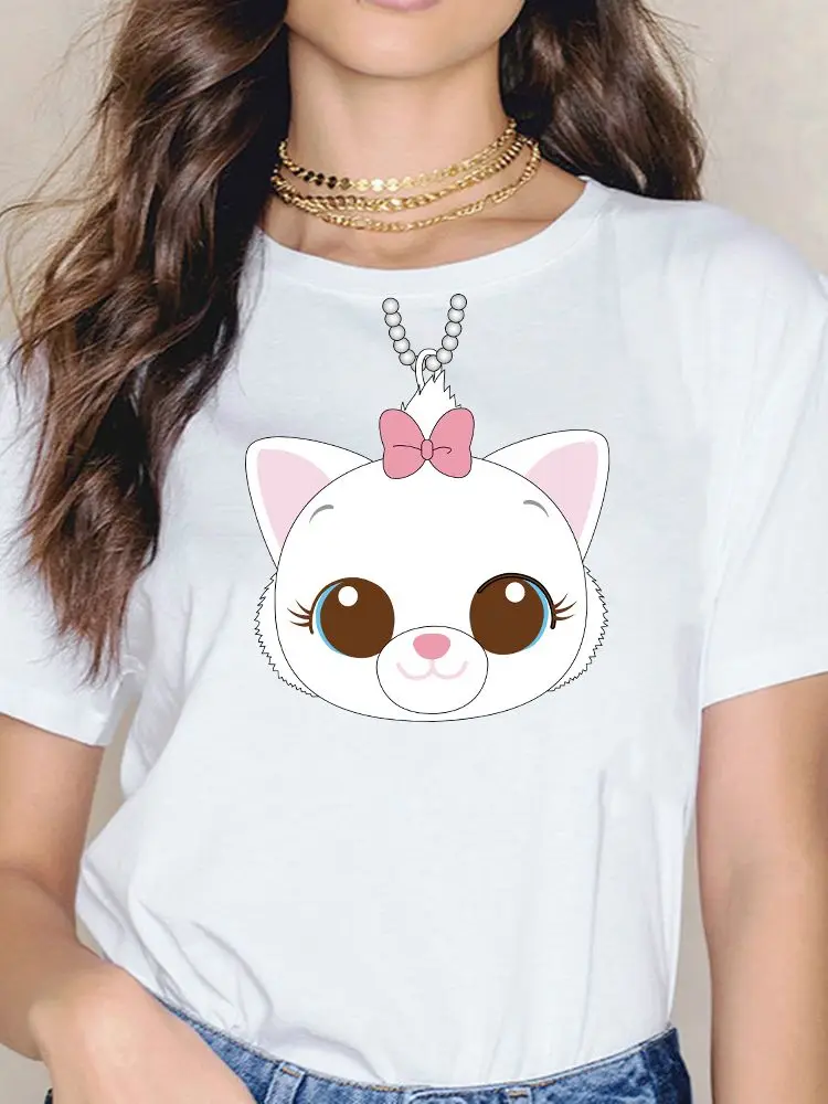 

T-Shirt Women Summer Disney Necklace New Products Creativity Aesthetic Tshirt High Quality Modern Marie Cat Trendy Print T Shirt