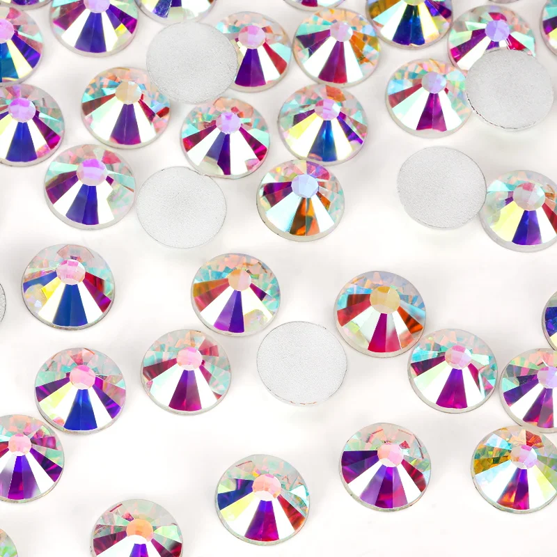 Top Quality SS30 SS34 SS40 SS50 Crystal AB Silver Plated Flat Back 3D Non Hotfix Sticker Glue On Nail Art Rhinestones.