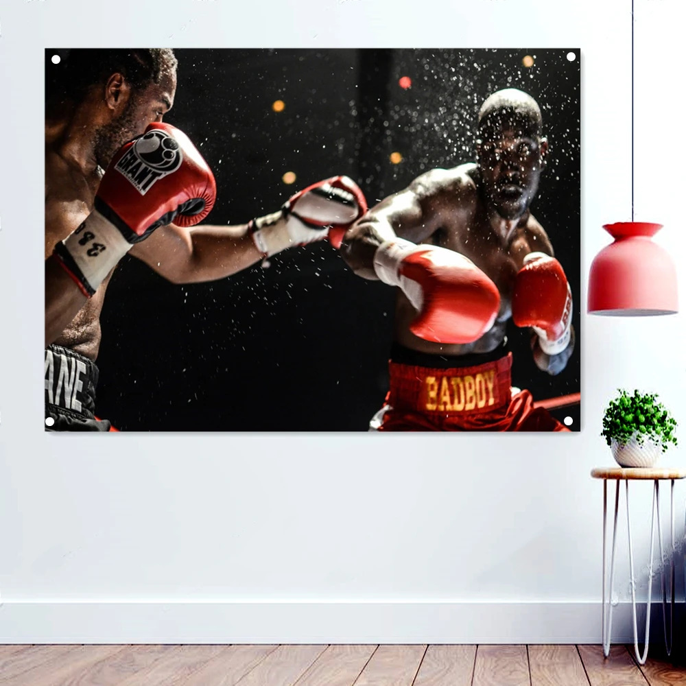 

Exciting Boxing Match Wallpaper Hanging Cloth Wall Chart Gym Decoration Challenger Fitness Poster Tapestry Workout Banners Flag