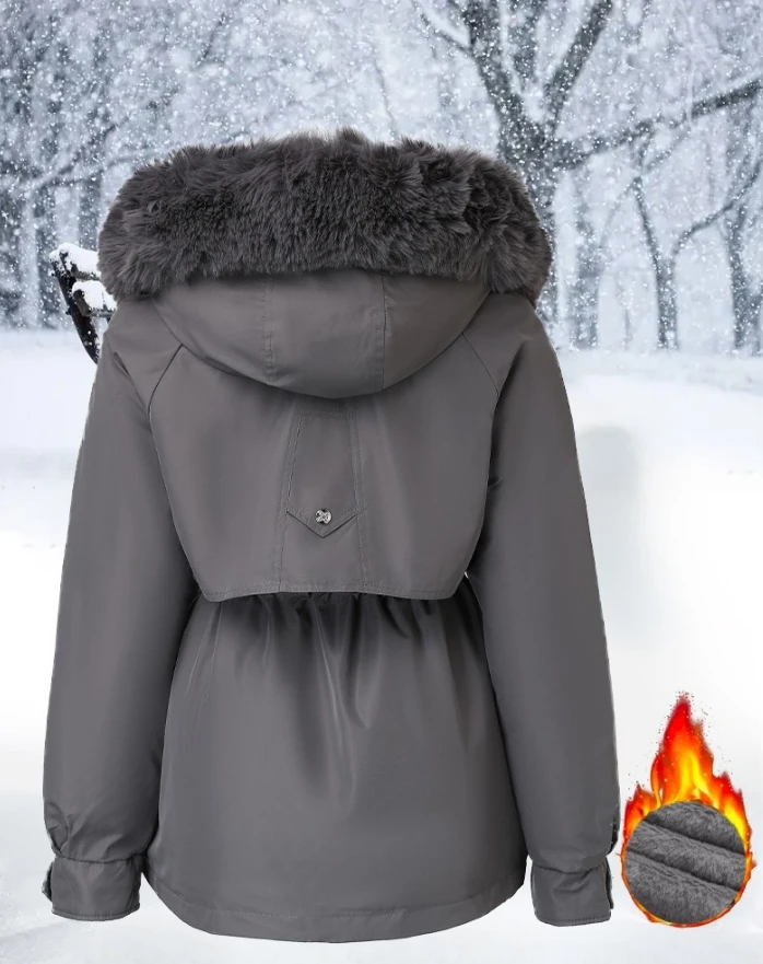 Женское пальто повседневное однотонное с пышной отделкой куртка капюшоном и