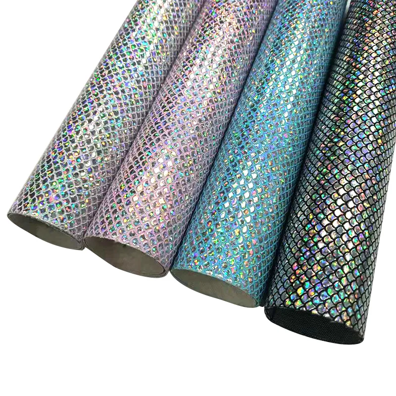 

XHT Fish Scale/Mermaid Embossed Metallic Laser Mirror PU Faux Artificial Leather Fabric for Craft/Shoe/Bag/Cover