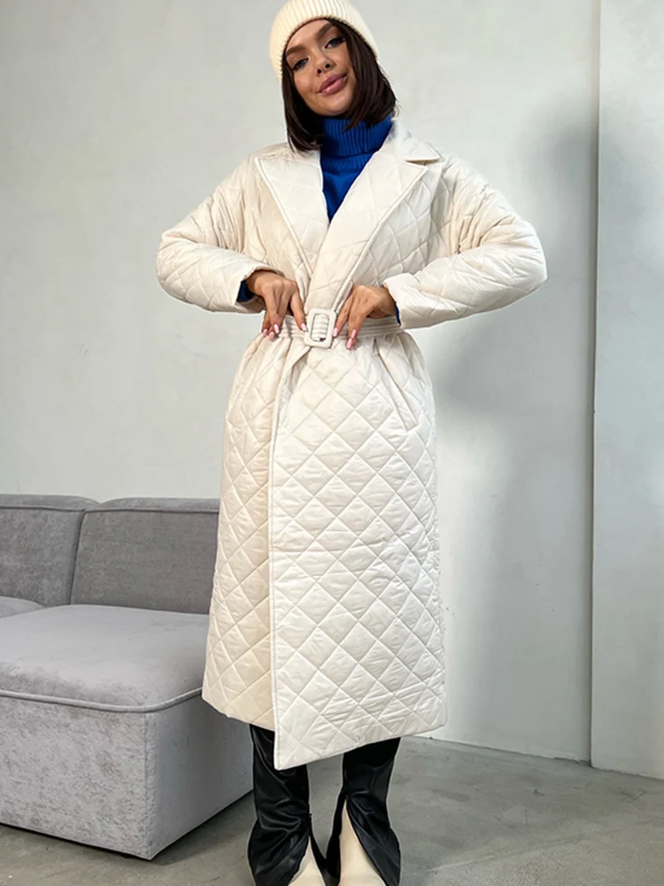 Women Parkas Winter 2022 Thermal Cotton Padded Long Jacket Female Autumn Lapels Lace Up Thick Warm Coat Fashion Casual Outwear