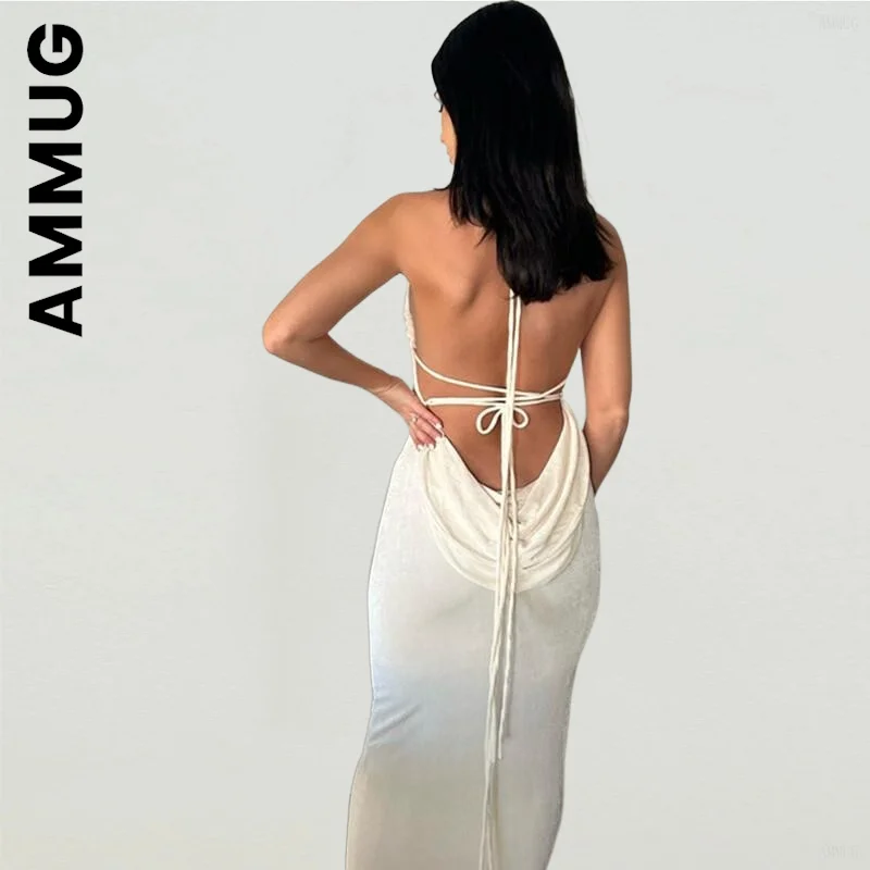 

Платье-Макси женское с лямкой на шее и открытой спиной