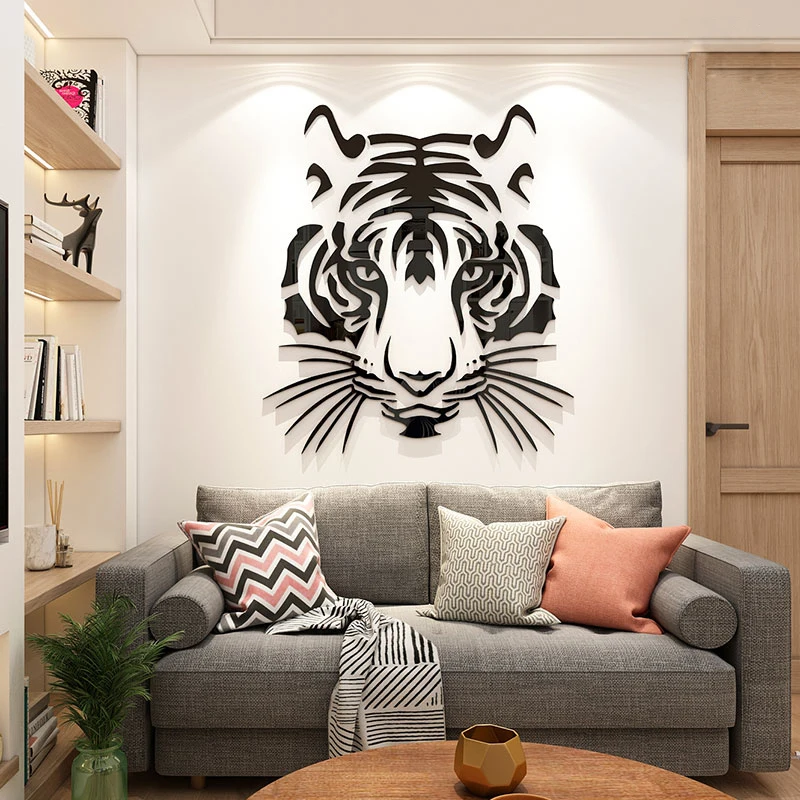 

Living Acrylic Decor Porch Creative Tiger Wall Wall Stickers Head Mirror Room Adhesive Self Totems Stickers Decor Home