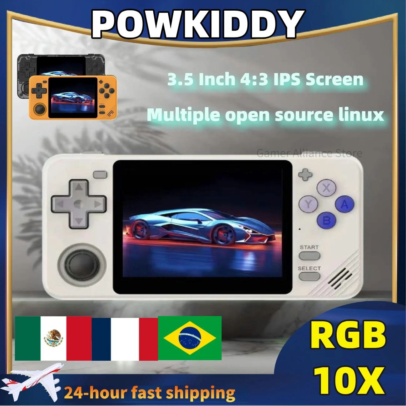 Фото POWKIDDY RGB10X Ретро портативная игровая консоль Игровые консоли 3,5-дюймовый IPS-экран 4:3 ArkOS Opending Linux System RK3326 Подарки №1