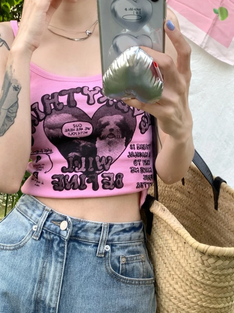 Топ на бретелях годоiscyn Y2k летние розовые укороченные топы без рукавов одежда для