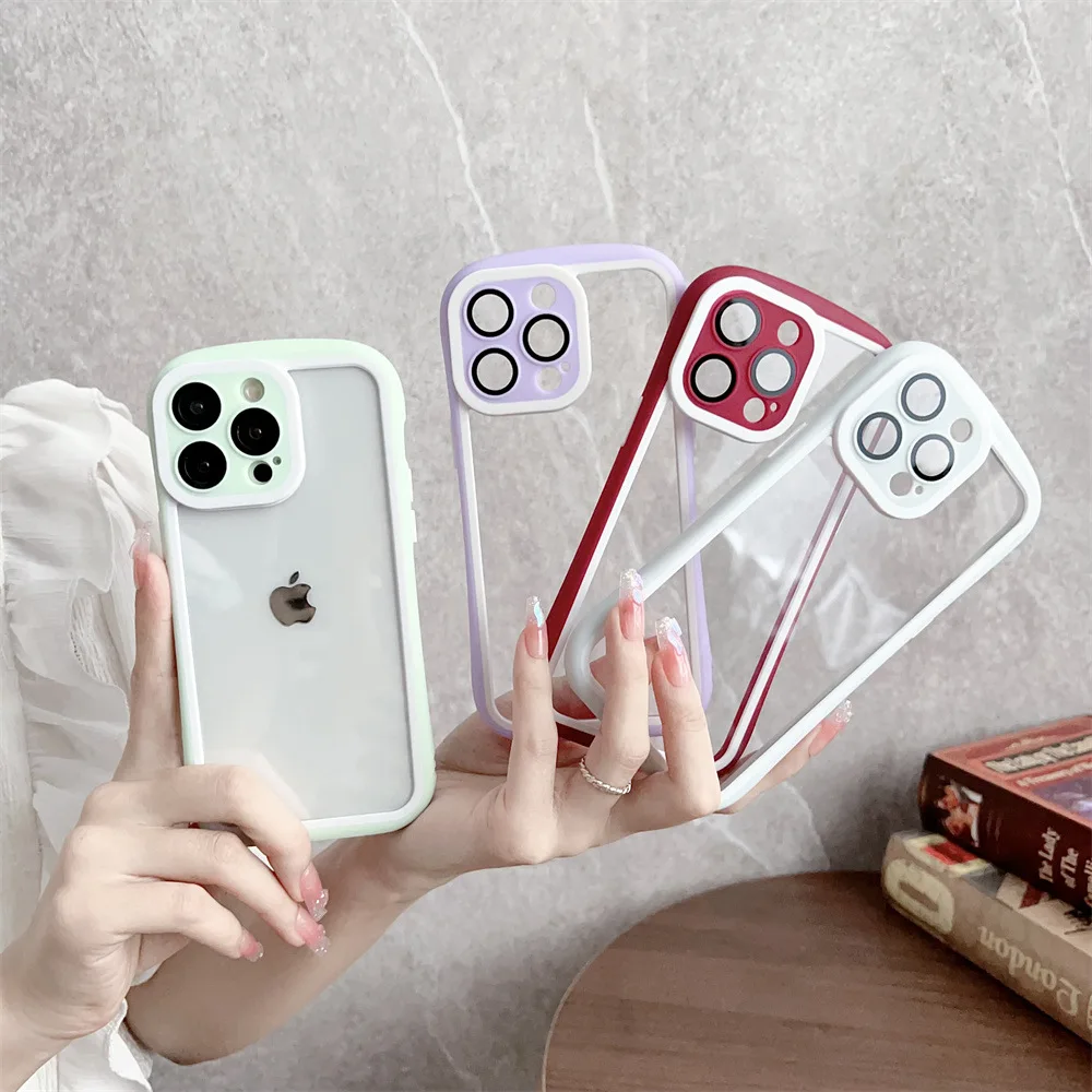 

Transparent Colored Border Phone Cover Case for iPhone 15 14 13 12 11 Pro Max