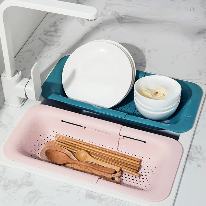 

Retractable Drain Basket Fruit Vegetable Washing Basket Sink Plastic Kitchen Water Strainer Storage Cleaning Colander Tool