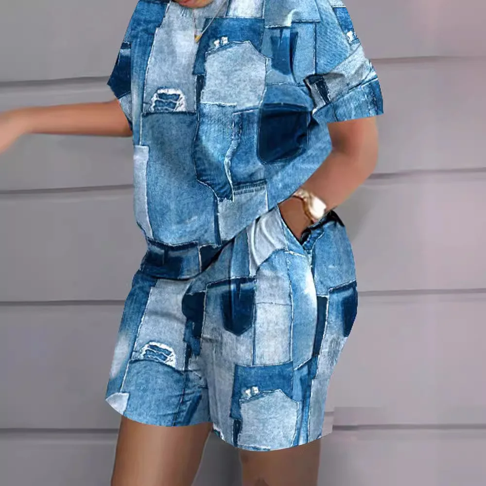 2025 Женский повседневный комплект из двух предметов с короткими рукавами наряд