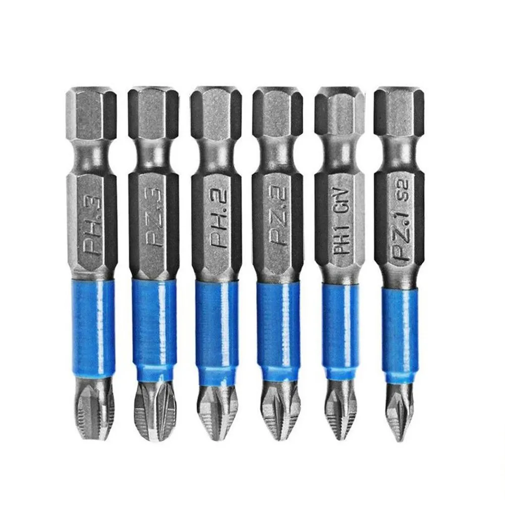 

6Pcs Non-Slip Magnetic Screwdriver Bit Set 50mm 1/4" Hex Shank Phillips/Cross Head Screwdriver Drill Bit PH1/PH2/PH3/PZ1/PZ2/PZ3