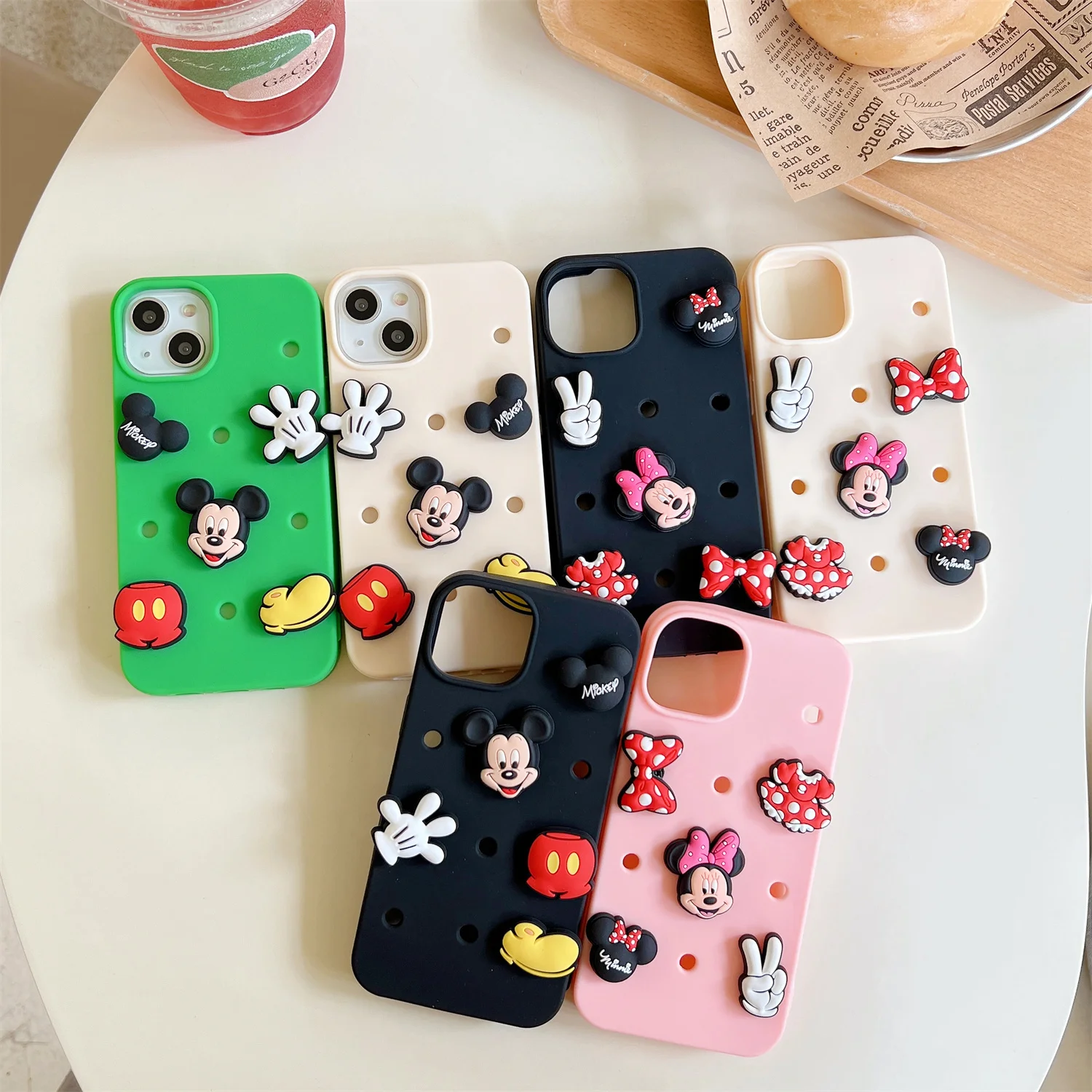 

Luxury Disney Mickey Mouse DIY Couple 3D Stereoscopic Phone Cases For iPhone 14 13 12 11 Pro Max XR X XS Plus SE 2023 BackCover