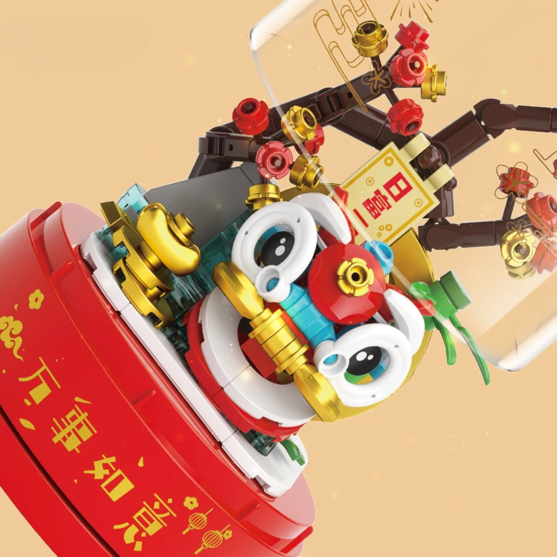 Строительные блоки дерево удачи лев октав маленькая модель гранул украшение для