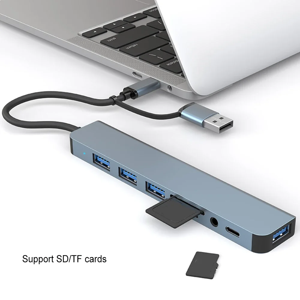 Фото USB-хаб 8-в-5 с 2 портами USB Type-C, док-станция USB-C на USB 3.0 для MacBook Pro, для Switch, разветвитель USB-C Type-C 3.0 №4