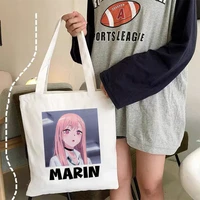 kawaii marin anime my dress up darling tote bag foldable shopping bag women shopping handbags shopper cute printed shoping bag