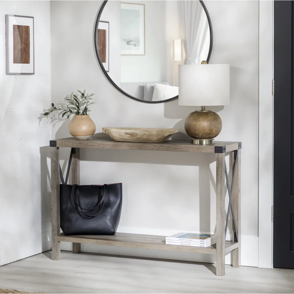 

Woven Paths Magnolia Metal X Console Table, Gray Wash