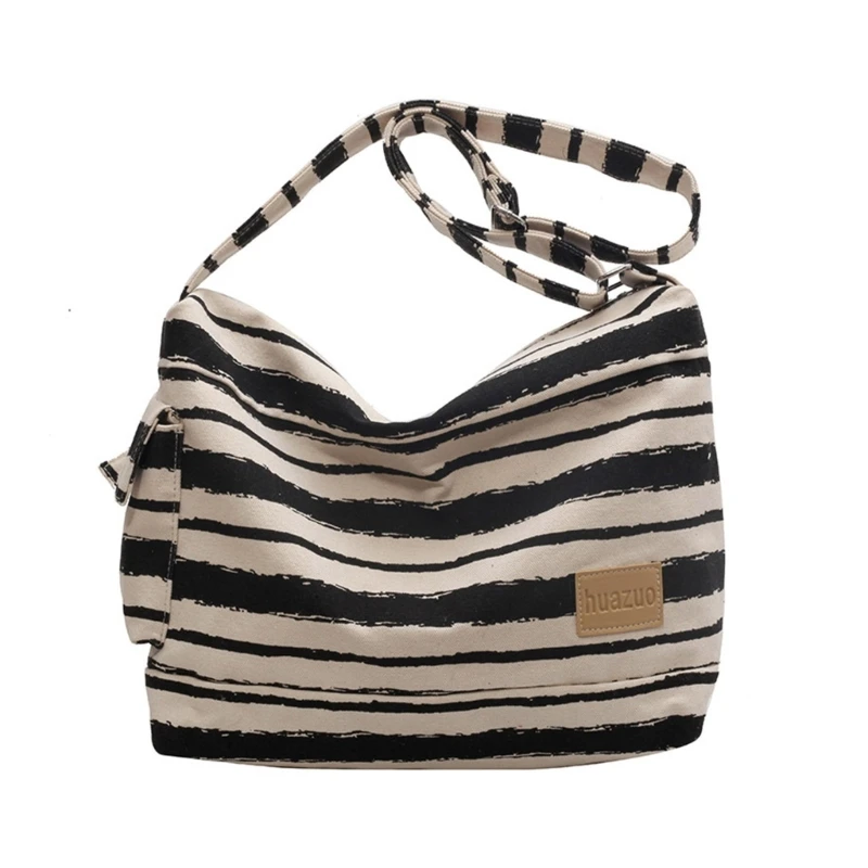 

Large Capacity Canvas Handbag for Women Stripe Shoulder Bag Student Crossbody Bag Ladies Korean Style Shopping Tote Bag