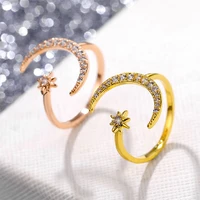 2022 trendy glass filled star moon ring fashion statement geometric silver color charm lady girl ring luxury jewelry aesthetic