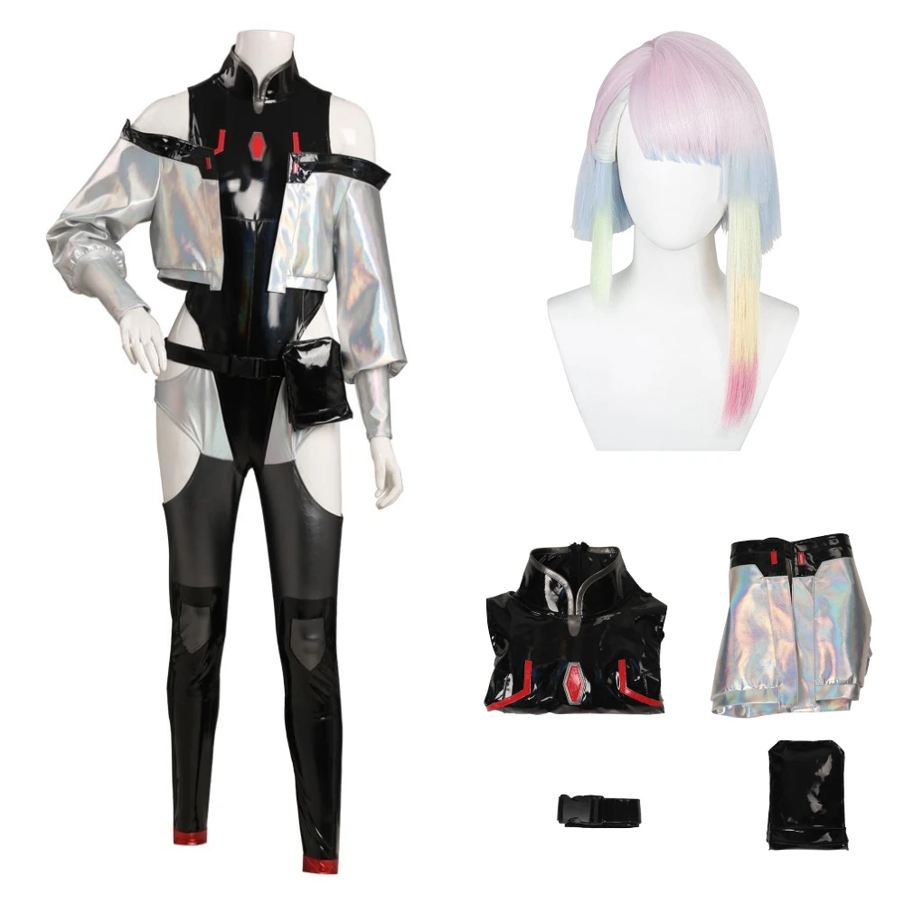 Аниме игра Люси Косплей фантазия Костюм бегун Маскировка Боди пальто парик для