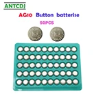 50 шт., кнопочные батарейки AG10 150 мАч AG 10 1,5 в, SR1130 L1131 LR54 189