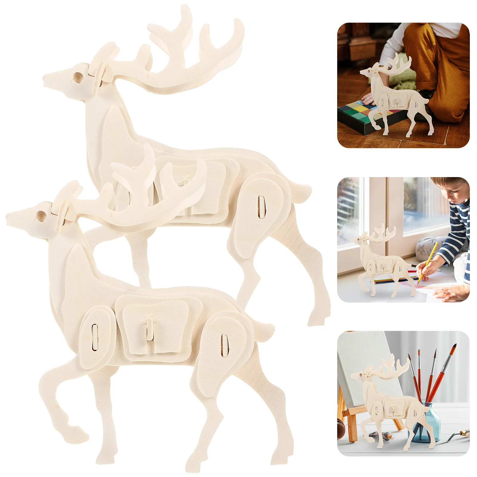 

2pcs Kids Educational Toys Toys Interactive Puzzle Jigsaws DIY Wooden Kids Educational Toyss(Deer Type)