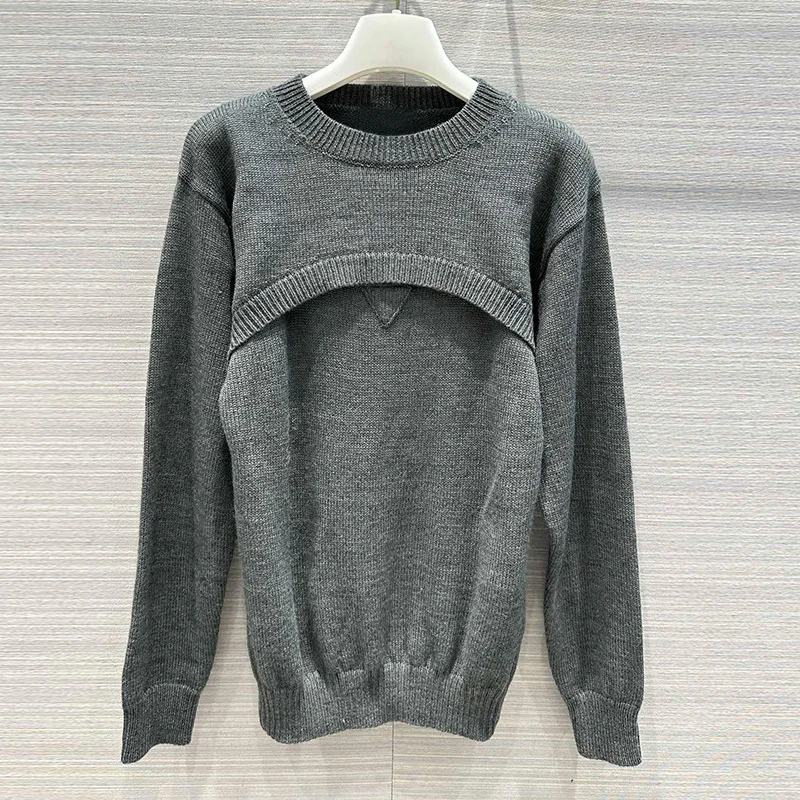 

High Quality Wool Cashmere Sweater Women 2022 Fashion Runway Grey 2 Piece Set Slim Soft Warm Knit Pullover Sexy Camisole Tops