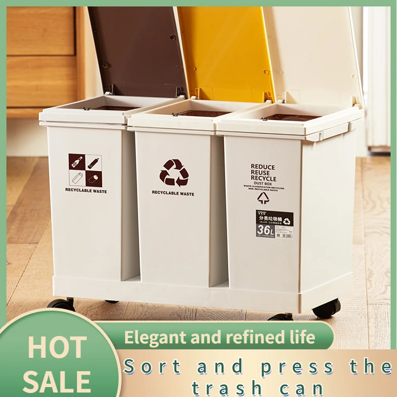 Kitchen Storage Organization Bucket Recycling Garbage Classification Cube Dustbin Bathroom Office Wet Dry Separation