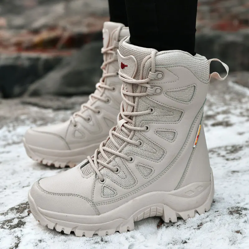 Winter Warm Fur Hiking Boots Men Plush Snow Boots Waterproof Tactical Army Boots Men High quality Trekking Hiking Shoes Women