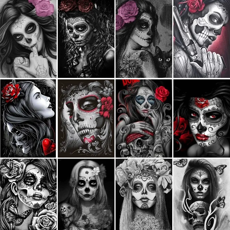

New 5D Diamond Painting Full Drill Sugar Woman Skull Diamond Embroidery Tatoo Girl Cross Stitch Sale Handicraft Art Hobby Gift