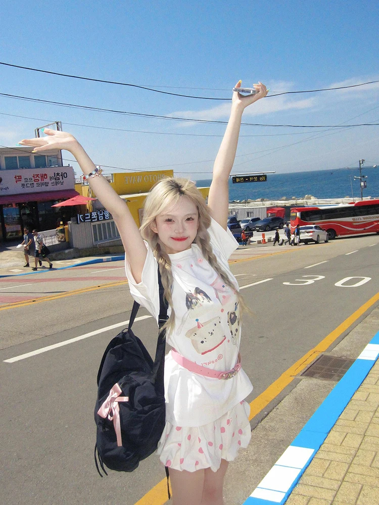 Японская мода больших размеров милая и забавная футболка с короткими рукавами