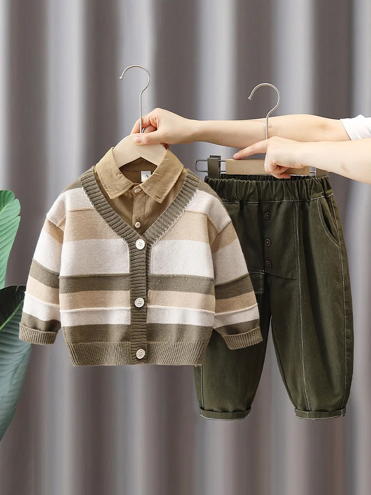 3 шт./комплект детский вязаный кардиган + рубашка брюки