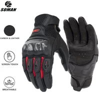 soman genuine leather motorcycle gloves carbon fiber protection shell men motorbike riding goat leather gloves touch screen luva