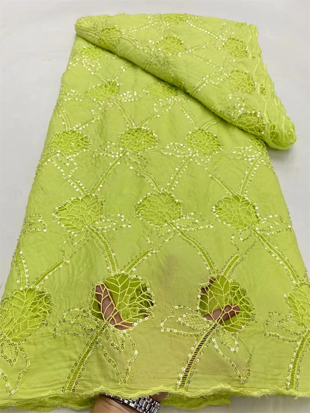 Небесно-голубая африканская шифоновая кружевная ткань высокого качества