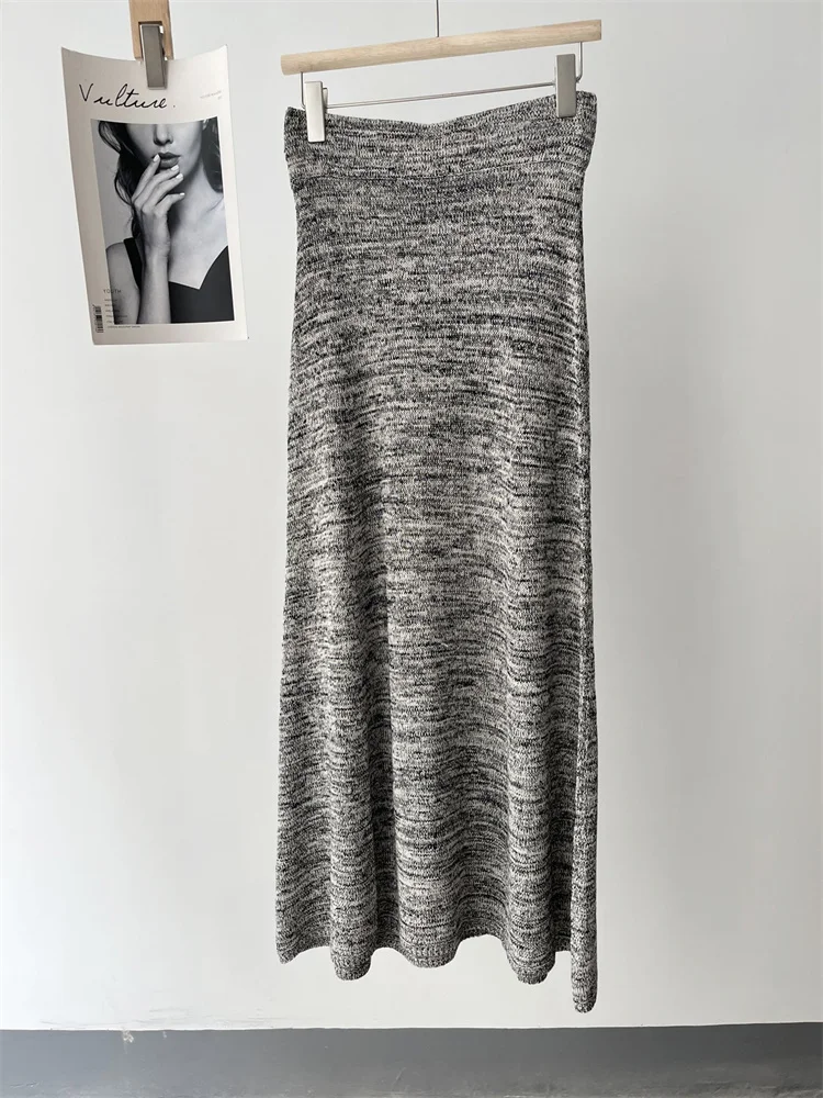 Женская серая вязаная юбка-миди 2024 ранняя осень простая женская элегантная