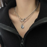 silver layered necklaces for womendainty coin pendant choker necklace herringbone snake necklace paperclip chainwomen gifts