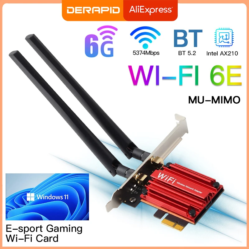 3000Mbps WiFi6E Intel AX210 Bluetooth 5.2 Dual Band 2.4G/5GHz WiFi Card 802.11AX/AC PCI Express Wireless Network Card Adapter PC
