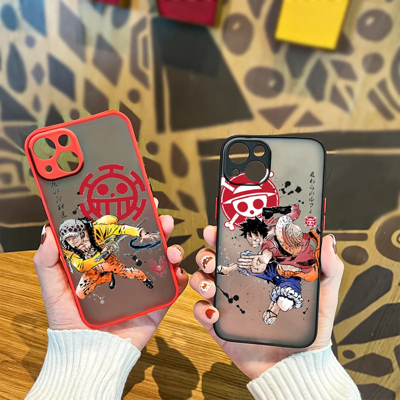 

Cute Anime ONE PIECE Luffy For Apple iPhone 13 12 11 Pro Max Mini XS Max X XR 6 7 8 Plus Frosted Translucent Phone Case Fundas