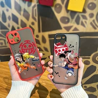 cute anime one piece luffy for apple iphone 13 12 11 pro max mini xs max x xr 6 7 8 plus frosted translucent phone case fundas